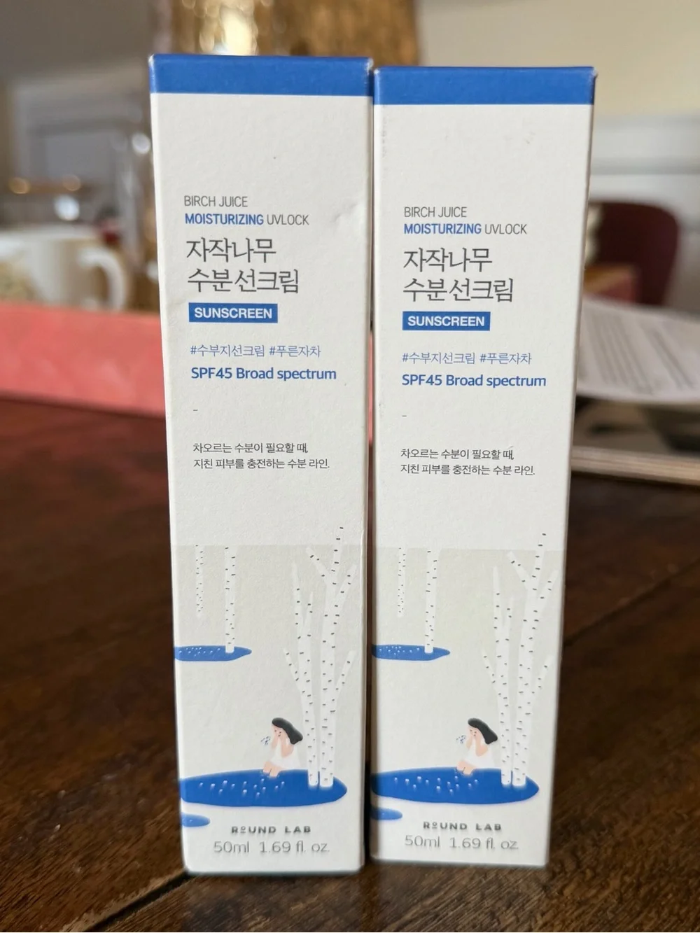 2 KBeauty ROUND LAB Birch Juice Moisturizing UVLock Sunscreen SPF45, 1.69 fl oz